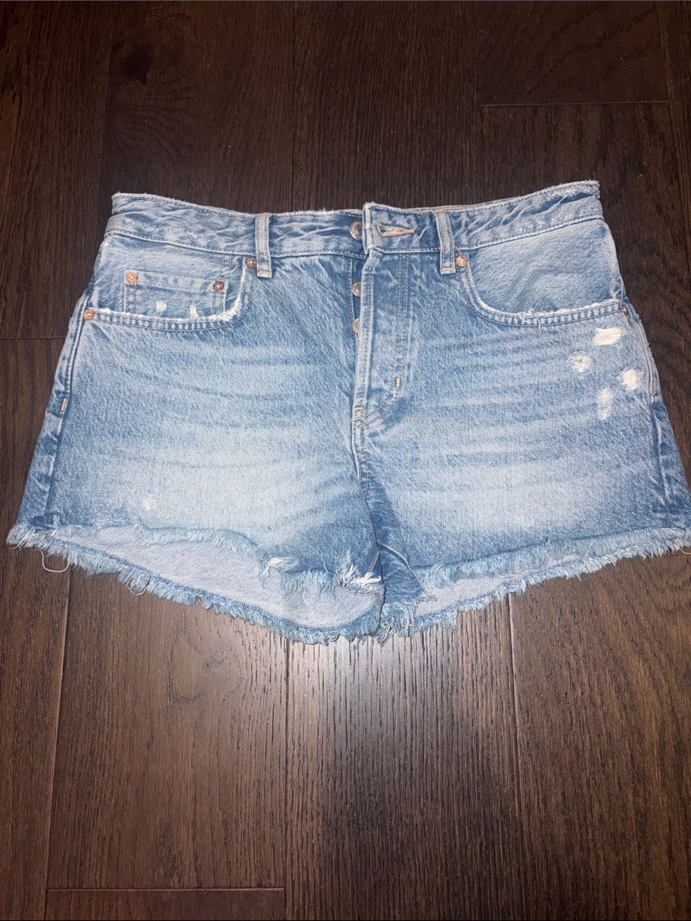 We The Free Light Blue Frayed Denim Shorts